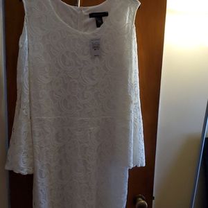 Cream lace, cold shoulder and bell sleeves dress